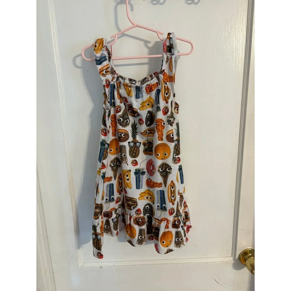 Gymboree Googly Eyes Food ruffle Sleeve nightgown pajama dress size XS (3-4)